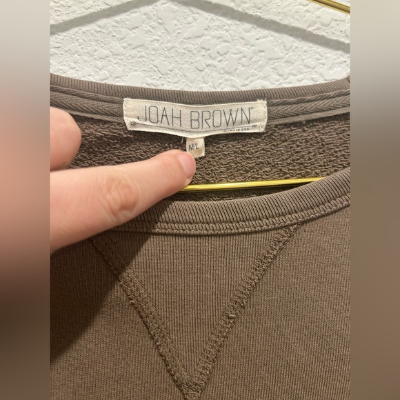 Joah Brown brown Long Sleeve Top scoop neck pullover lounge classic sweater - Picture 2 of 5